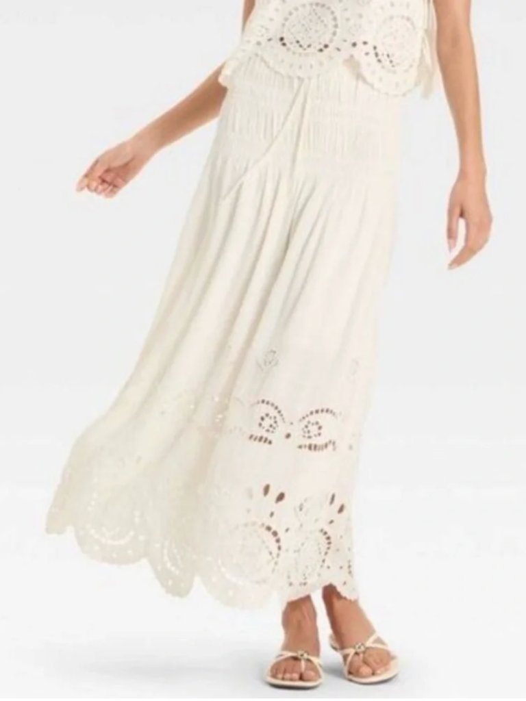 Plus Size Embroidered Eyelet Drop Waist A-Line Maxi Skirt Future Collective Boho — image 2 of 7